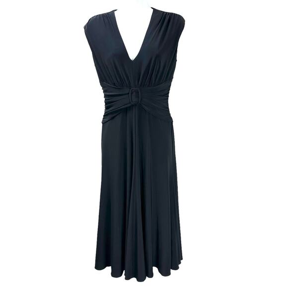 Anne Klein Dresses & Skirts - Anne Klein Ruched Buckle Waist Fit Flare Dress Black Size 6
